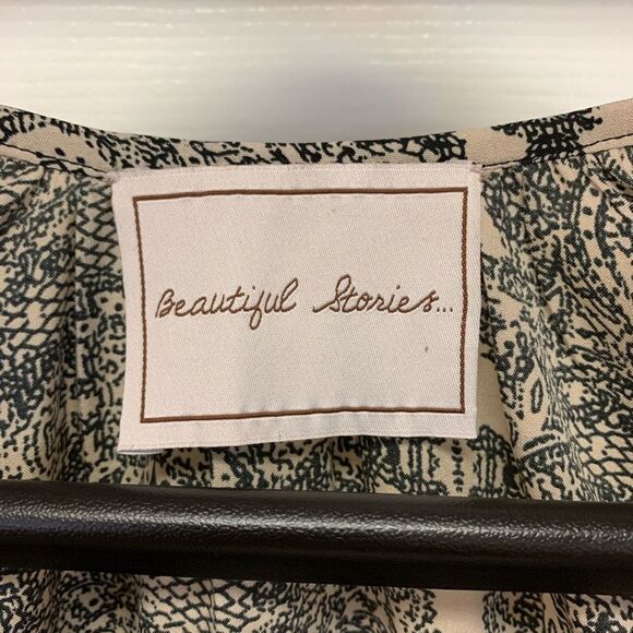 Beautiful Stories Print & Beaded Boho Peasant Tassel Blouse S - Picture 3 of 5